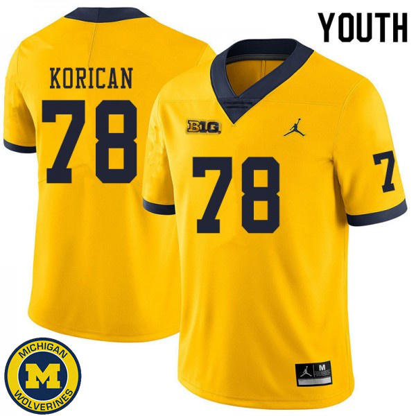 Youth Michigan Wolverines #78 Griffin Korican Yellow High School Jersey